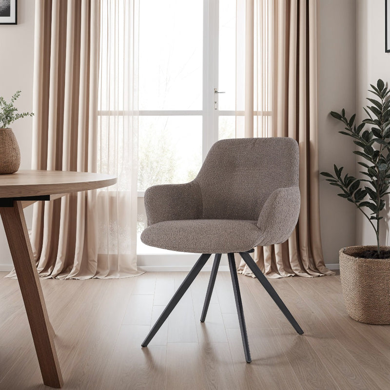 Eetkamerstoel Doreen Bouclé Bruin Draaibaar 61 cm 61x65x83 cm-Eetkamerstoelen-Livingfurn