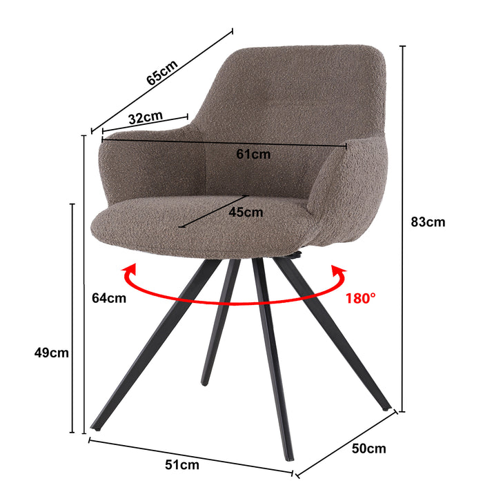 Eetkamerstoel Doreen Bouclé Bruin Draaibaar 61 cm-Livingfurn