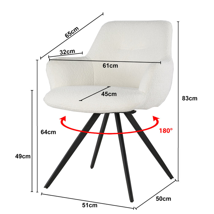 Eetkamerstoel Doreen Bouclé Wit Draaibaar 61 cm-Eetkamerstoelen-Livingfurn
