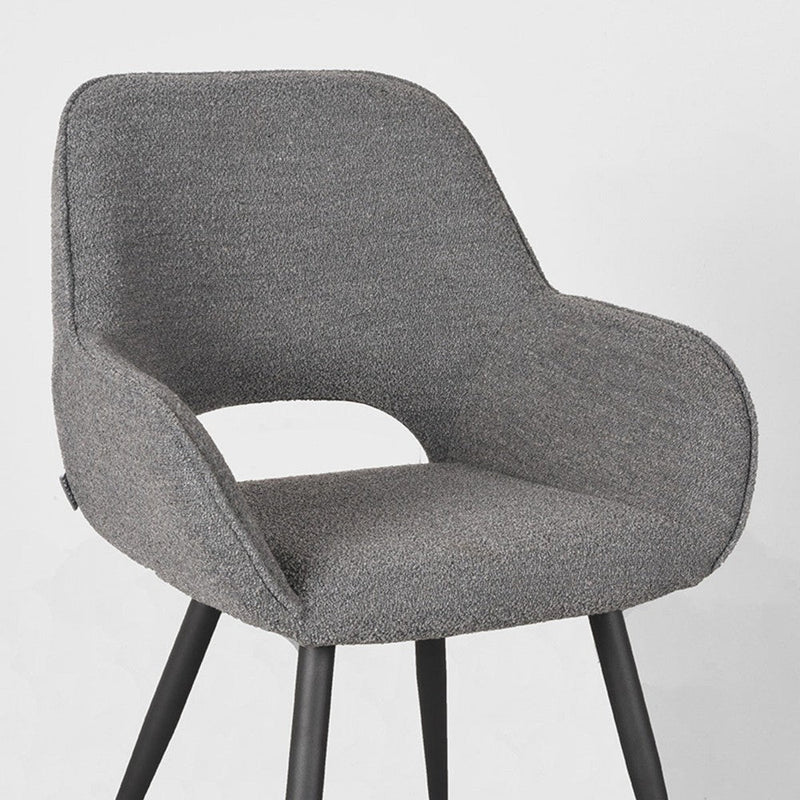 Eetkamerstoel Fer Grijs Boucle Zwart Metalen Frame 58x57x87 cm-Eetkamerstoelen-LABEL51