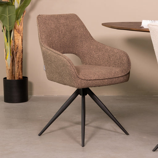 Eetkamerstoel Finley - Bruin - Boucle - Draaibaar-Eetkamerstoelen-LABEL51