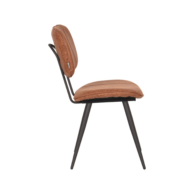 Eetkamerstoel Fos Cognac Leder Zwart Metalen Frame 49x60x87 cm-Eetkamerstoelen-LABEL51