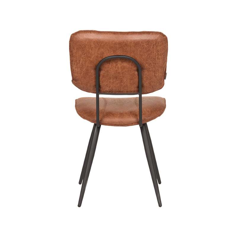 Eetkamerstoel Fos Cognac Leder Zwart Metalen Frame 49x60x87 cm-Eetkamerstoelen-LABEL51