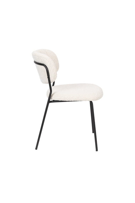 Eetkamerstoel Jolien Zwart/white Bouclã© Stof Wit 56x48 cm-Eetkamerstoelen-Creating Home