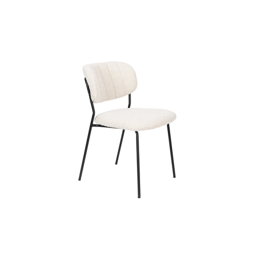 Eetkamerstoel Jolien Zwart/white Bouclã© Stof Wit 56x48 cm-Eetkamerstoelen-Creating Home
