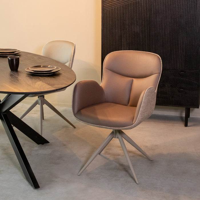 Eetkamerstoel Lasse - Bruin - Microvezel - Taupe Metalen Frame-Eetkamerstoelen-LABEL51