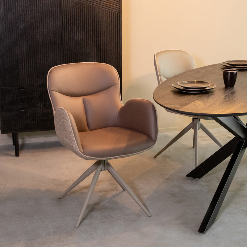 Eetkamerstoel Lasse Bruin Microvezel Taupe Metalen Frame-Eetkamerstoelen-LABEL51