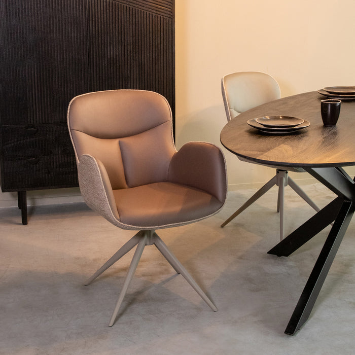 Eetkamerstoel Lasse - Bruin - Microvezel - Taupe Metalen Frame-Eetkamerstoelen-LABEL51