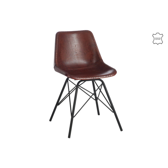 Eetkamerstoel Loft Leer | Metaal Donker bruin | Zwart-Eetkamerstoelen-J-Line