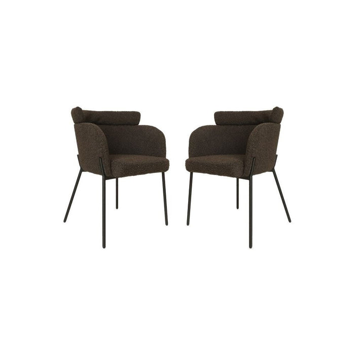 Eetkamerstoel Luca set van 2 - 57x60x81 - Espresso/zwart - Teddy/bouclé/metaal-Eetkamerstoelen-HSM Collection