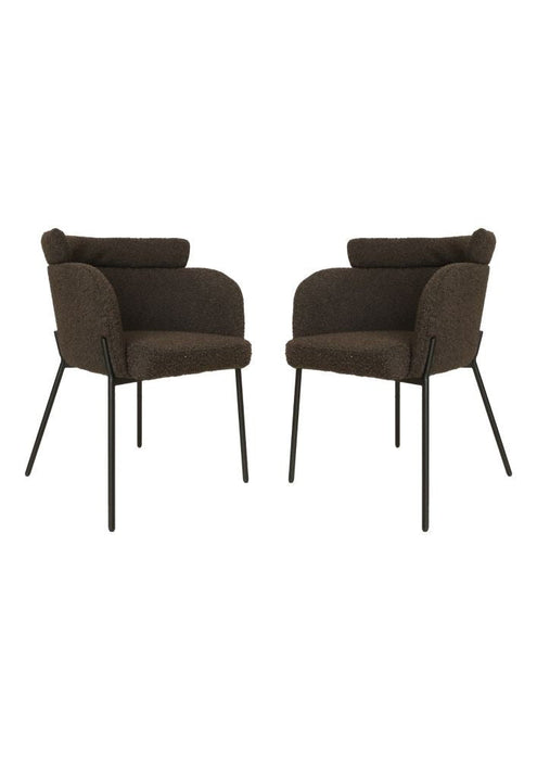 Eetkamerstoel Luca set van 2 - 57x60x81 - Espresso/zwart - Teddy/bouclé/metaal-Eetkamerstoelen-HSM Collection