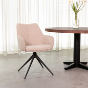 Eetkamerstoel Sawa Bouclé Naturel Draaibaar Zwart Onderstel-Eetkamerstoelen-LABEL51