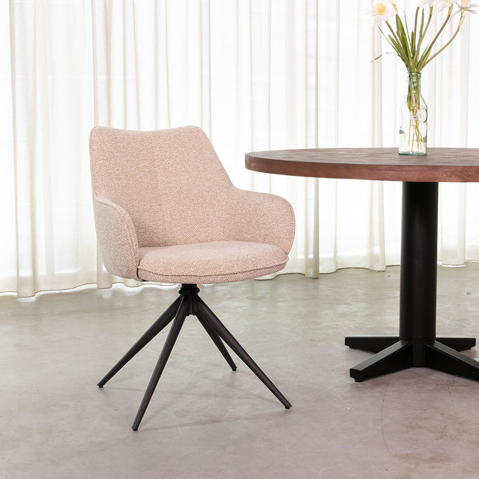 Eetkamerstoel Sawa Bouclé Naturel Draaibaar Zwart Onderstel-Eetkamerstoelen-LABEL51