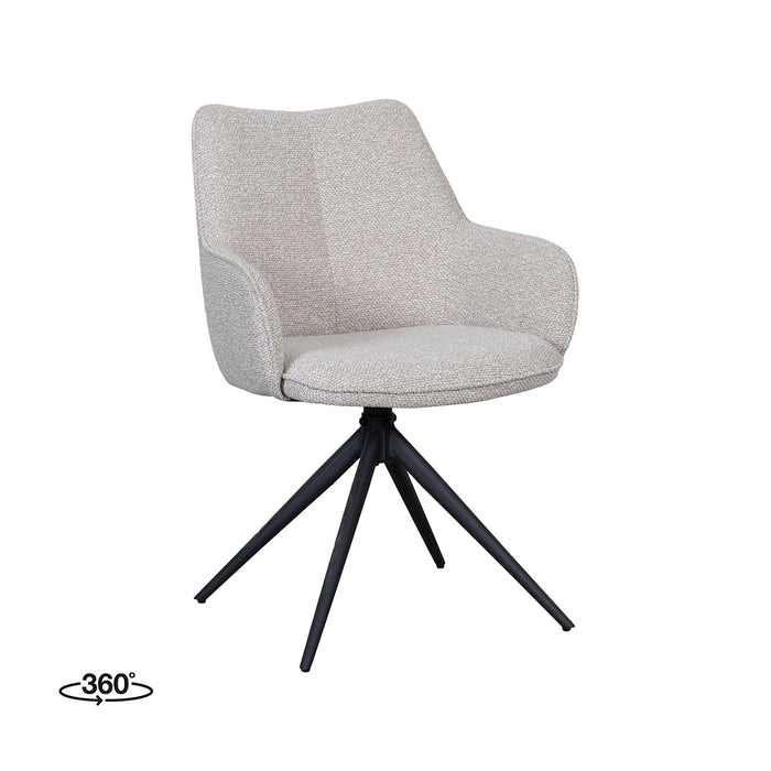 Eetkamerstoel Sawa Bouclé Naturel Draaibaar Zwart Onderstel-Eetkamerstoelen-LABEL51