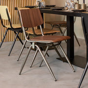 Eetkamerstoel Solid Donkerbruin Hout Old Gun Metalen Frame-Eetkamerstoelen-LABEL51