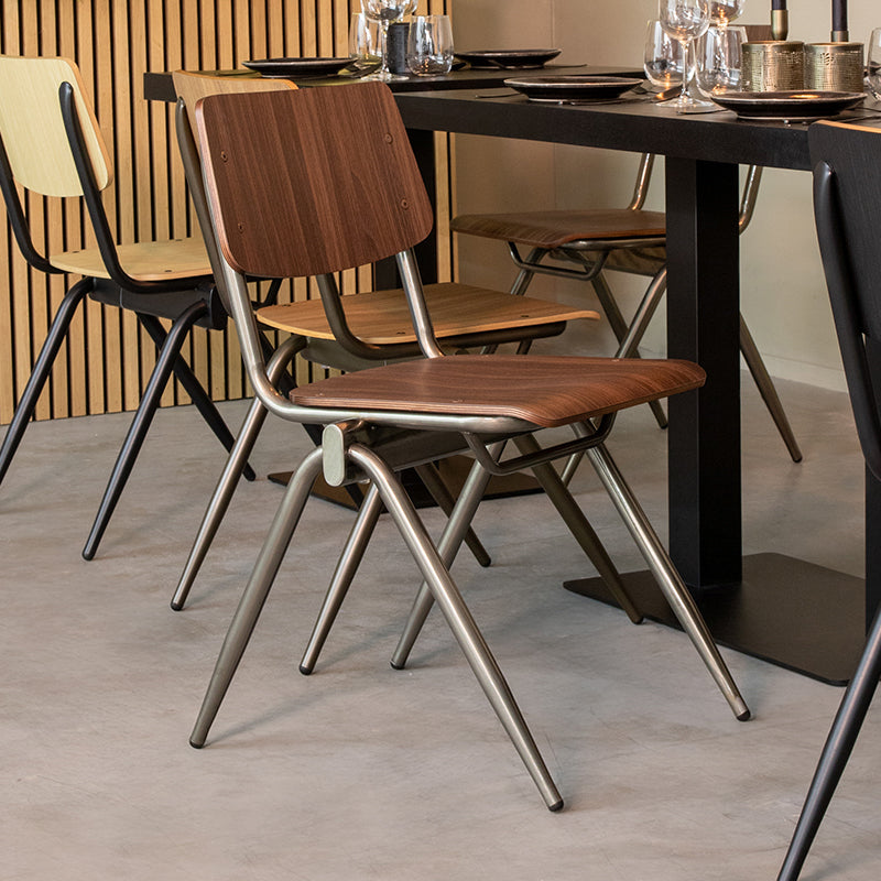 Eetkamerstoel Solid Donkerbruin Hout Old Gun Metalen Frame-Eetkamerstoelen-LABEL51