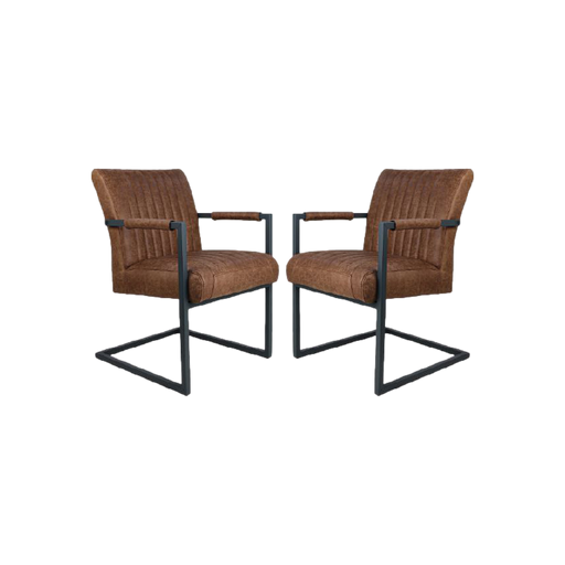 Eetkamerstoel Texas Met Arm S/2-55x50x85-Cognac/Grijs-Leder/Metaal-Eetkamerstoelen-HSM Collection