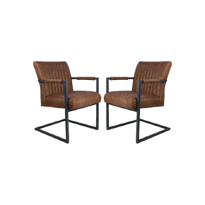 Eetkamerstoel Texas Met Arm S/2-55x50x85-Cognac/Grijs-Leder/Metaal-Eetkamerstoelen-HSM Collection