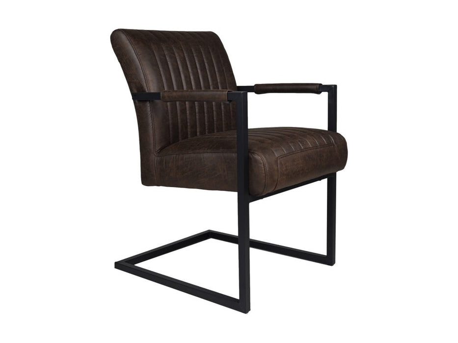 Eetkamerstoel Texas Met Arm S/2-55x50x85-Espresso/Zwart-Leder/Metaal-Eetkamerstoelen-HSM Collection