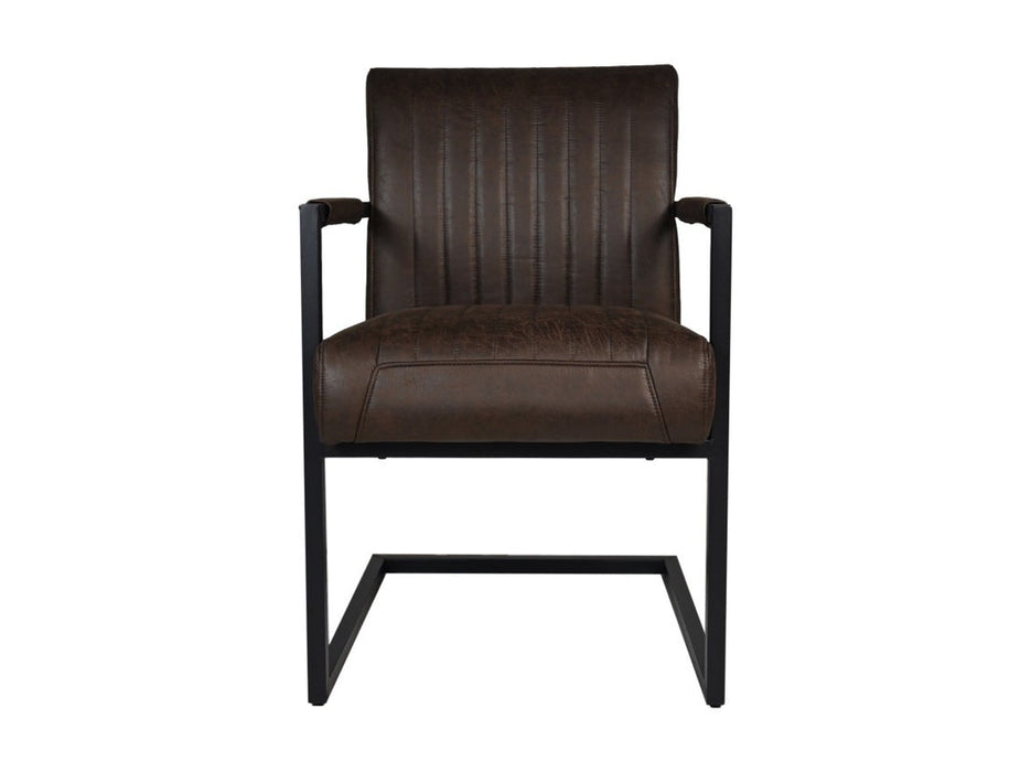 Eetkamerstoel Texas Met Arm S/2-55x50x85-Espresso/Zwart-Leder/Metaal-Eetkamerstoelen-HSM Collection