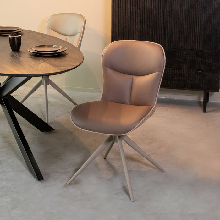 Eetkamerstoel Thorben - Bruin - Microvezel - Taupe Metalen Frame-Eetkamerstoelen-LABEL51