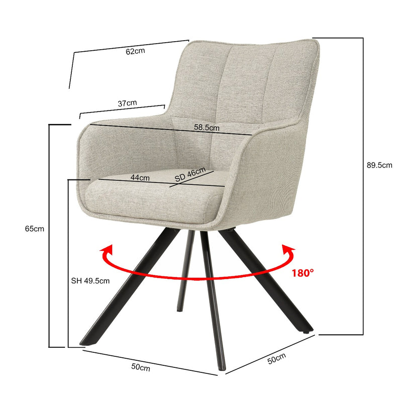 Eetkamerstoel Tori Beige Draaibaar 62 cm 62x60x89.5 cm-Eetkamerstoelen-Livingfurn