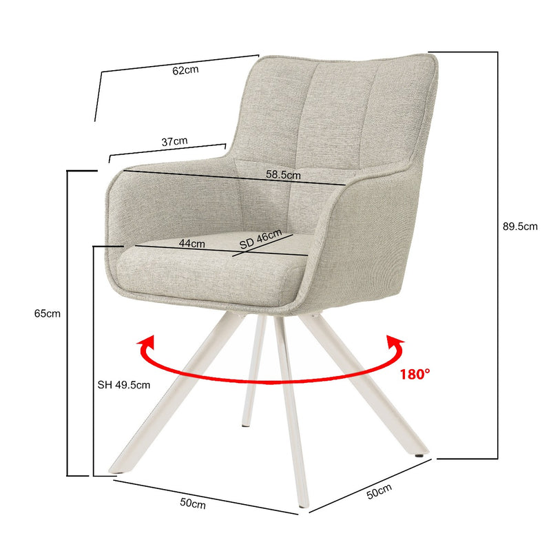Eetkamerstoel Tori Natural Beige Draaibaar 62 cm 62x60x89.5 cm-Eetkamerstoelen-Livingfurn