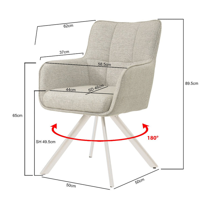 Eetkamerstoel Tori Natural Beige Draaibaar 62 cm-Eetkamerstoelen-Livingfurn