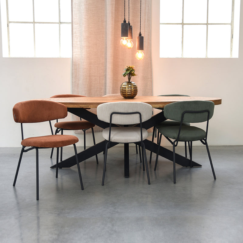 Eetkamerstoel Zack Rust Ribcord Zwart Metalen Frame 53x59x79 cm-Eetkamerstoelen-LABEL51