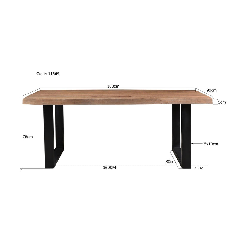 Eettafel Brix Eettafel Mangohout Naturel hout 180x90 cm 11569-Eettafels-Livingfurn
