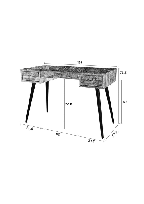 Eettafel Desk Leo Teak Hout Zwart 113x55.5 cm-Eettafels-Creating Home