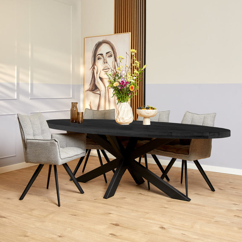 Eettafel Eetkamertafel Denver Zwart Ovaal 210 cm 210x100x76 cm-Eettafels-Starfurn