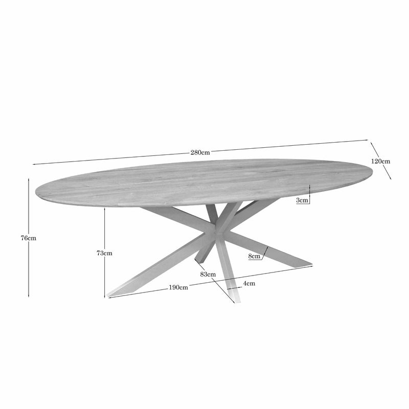 Eettafel Eiken eettafel Ferris Ovaal 280 cm Naturel Poot Zand-Eettafels-Starfurn