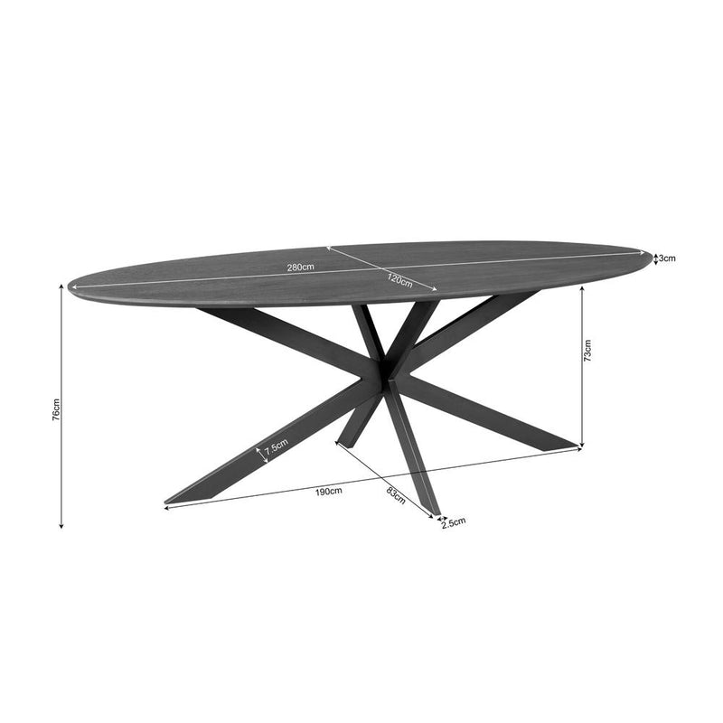 Eettafel Eiken eettafel Ferris Ovaal 280 cm Zwart 280x110x76 cm-Eettafels-Starfurn