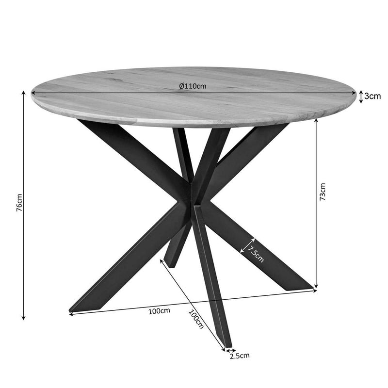 Eettafel Eiken eettafel Ferris Rond 110 cm Bruin 110x110x76 cm-Eettafels-Starfurn