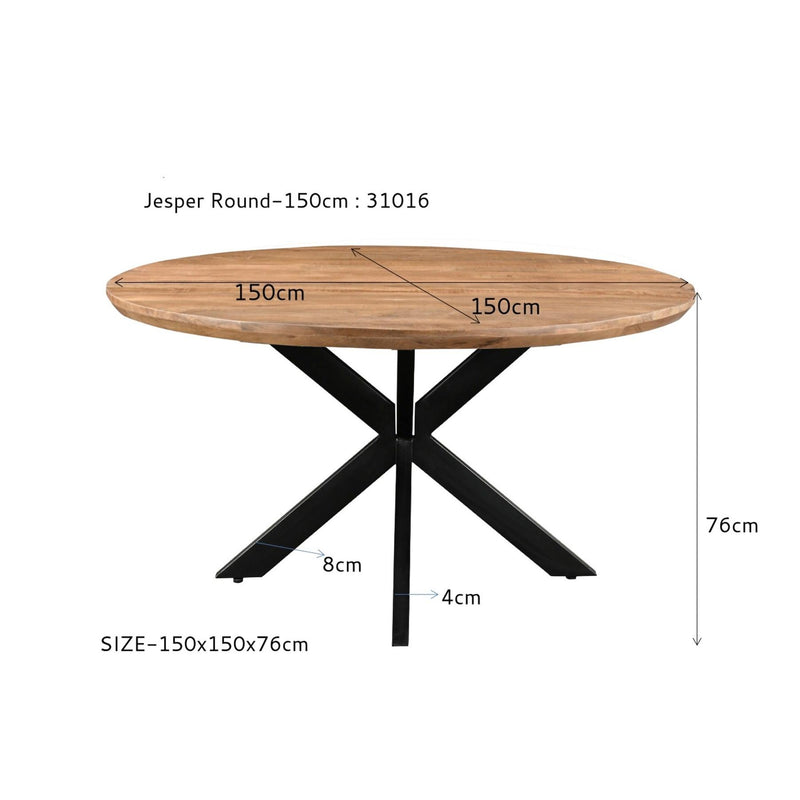 Eettafel Jesper Mangohout Naturel hout 150 cm 150x150x76 cm-Eettafels-Livingfurn