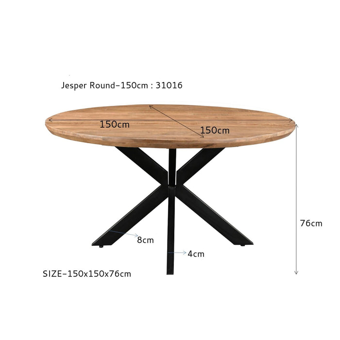 Eettafel Jesper Mangohout Naturel hout 150 cm 150x150x76 cm-Eettafels-Livingfurn