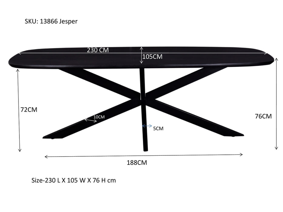 Eettafel Jesper Mangohout Zwart 230x105 cm-Eettafels-Livingfurn