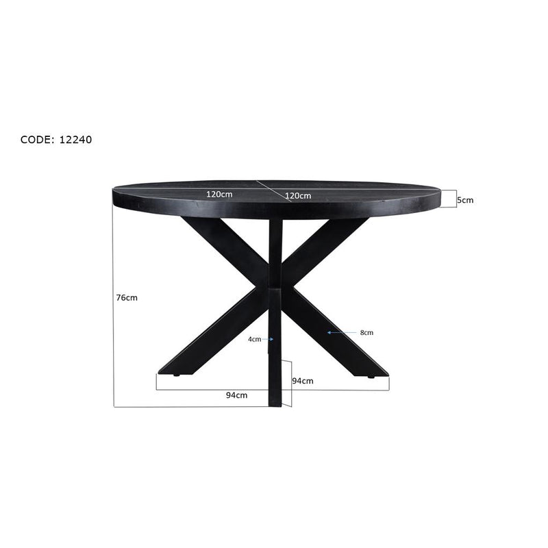 Eettafel Kala Mangohout Zwart 120 cm 120x120x76 cm-Eettafels-Livingfurn