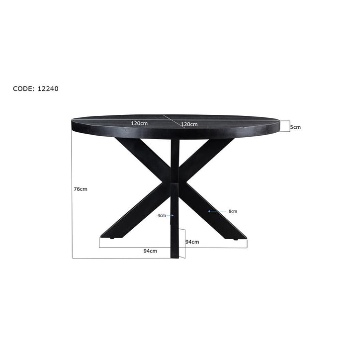 Eettafel Kala Mangohout Zwart 120 cm 120x120x76 cm-Eettafels-Livingfurn