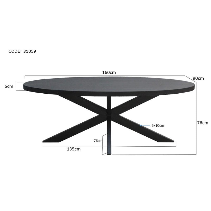 Eettafel Kala Mangohout Zwart 160x90 cm-Eettafels-Livingfurn
