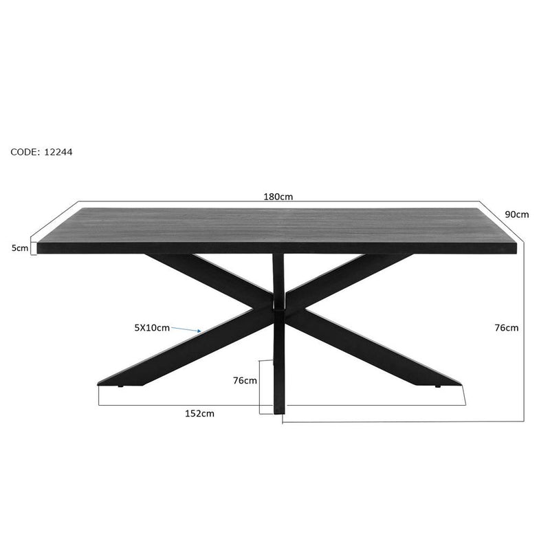 Eettafel Kala Mangohout Zwart 180x90 cm 12244-Eettafels-Livingfurn