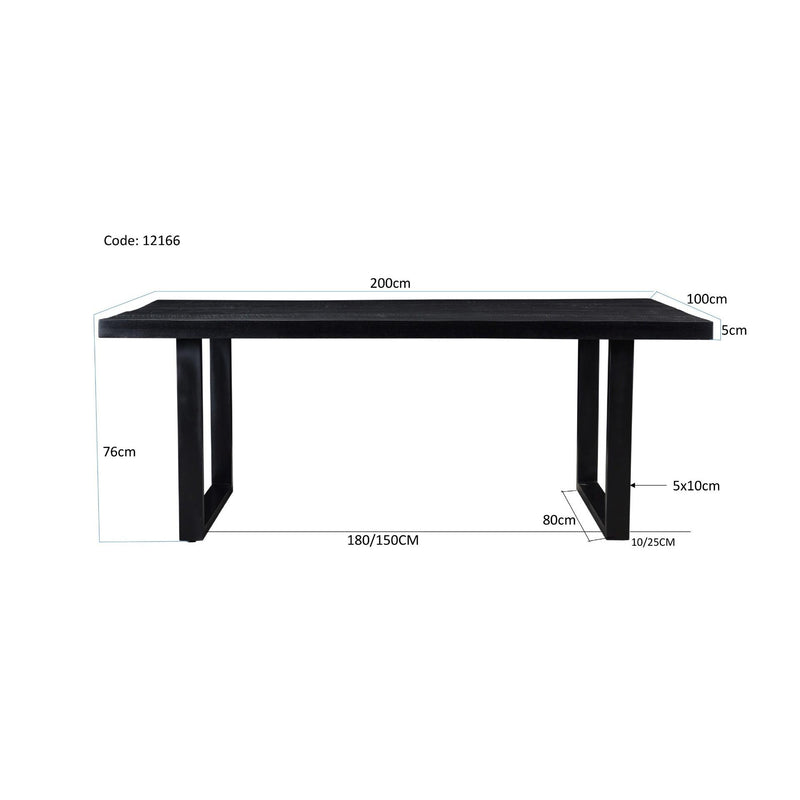 Eettafel Kala Mangohout Zwart 200x100 cm 12166-Eettafels-Livingfurn