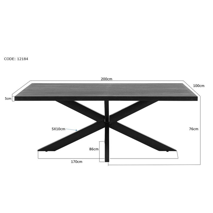 Eettafel Kala Mangohout Zwart 200x100 cm 12184-Eettafels-Livingfurn