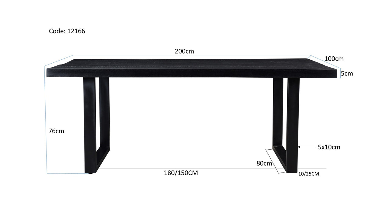 Eettafel Kala Mangohout Zwart 200x100 cm-Eettafels-Livingfurn
