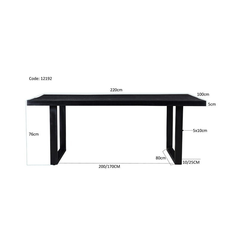 Eettafel Kala Mangohout Zwart 220x100 cm 12192-Eettafels-Livingfurn