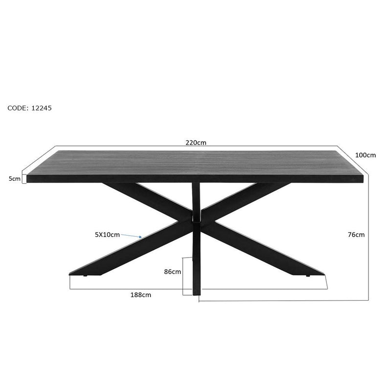 Eettafel Kala Mangohout Zwart 220x100 cm 12245-Eettafels-Livingfurn