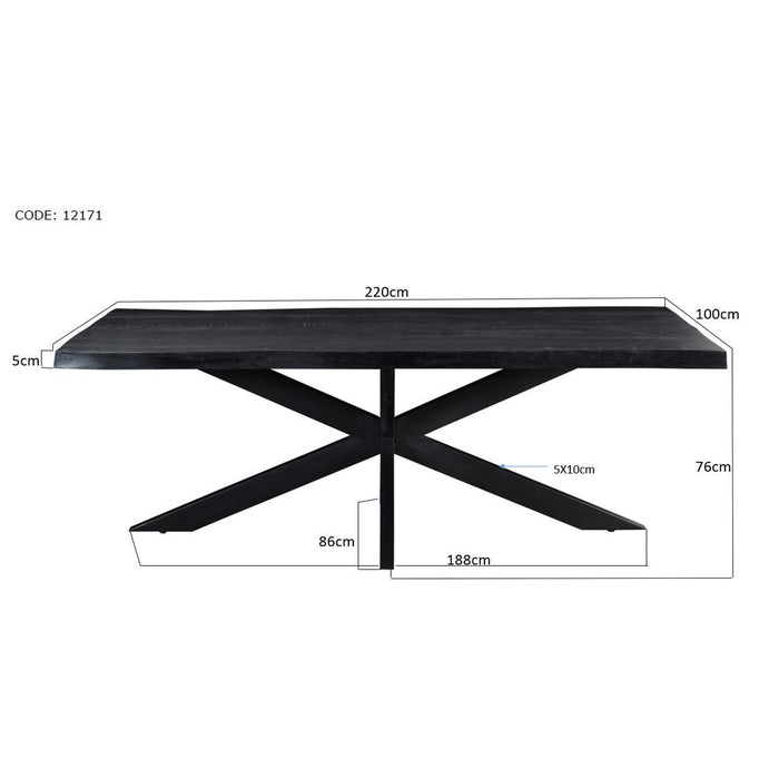 Eettafel Kala Mangohout Zwart 220x100 cm-Eettafels-Livingfurn