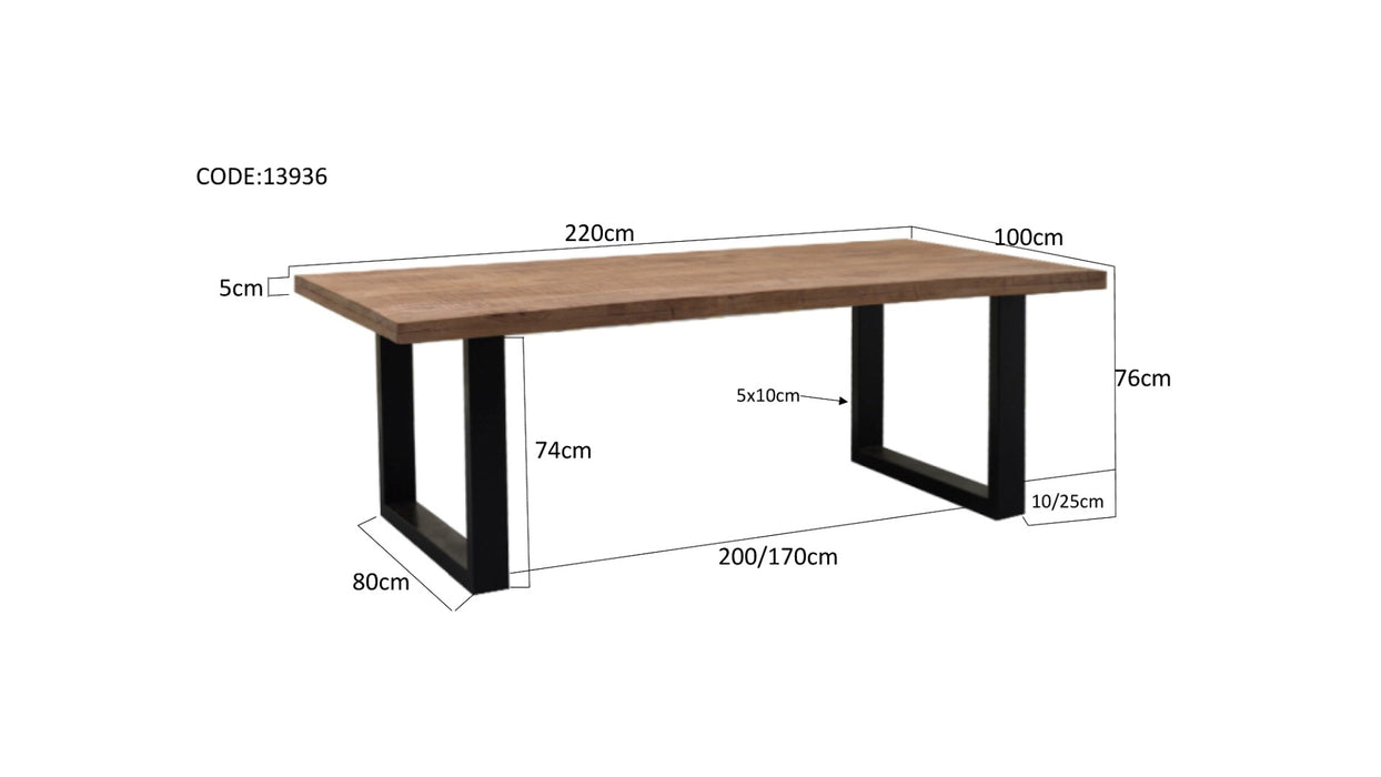 Eettafel Mangohout Naturel hout 220x100 cm - 13936-Eettafels-Brix