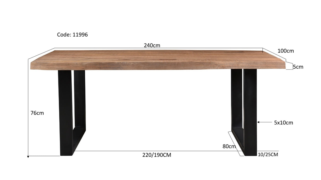 Eettafel Mangohout Naturel hout 240x100 cm - 11996-Eettafels-Brix